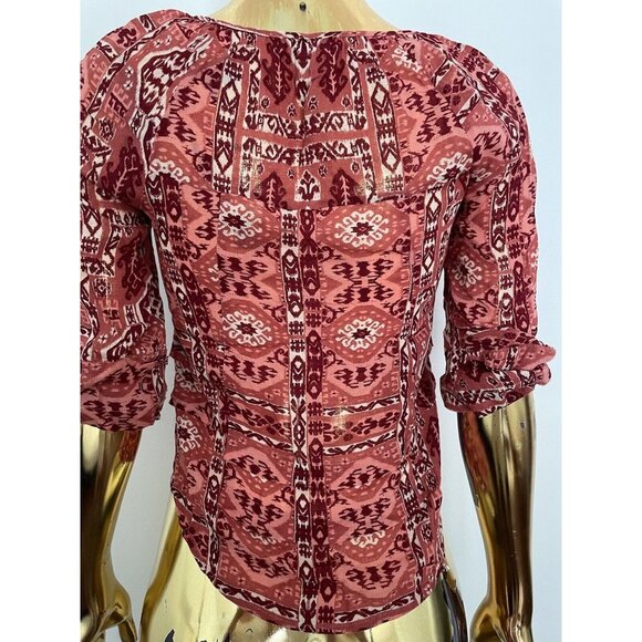 LUCKY BRAND Aztec Floral BOHO Western Blouse Cottagecore XS Heritage Classic - Picture 2 of 7